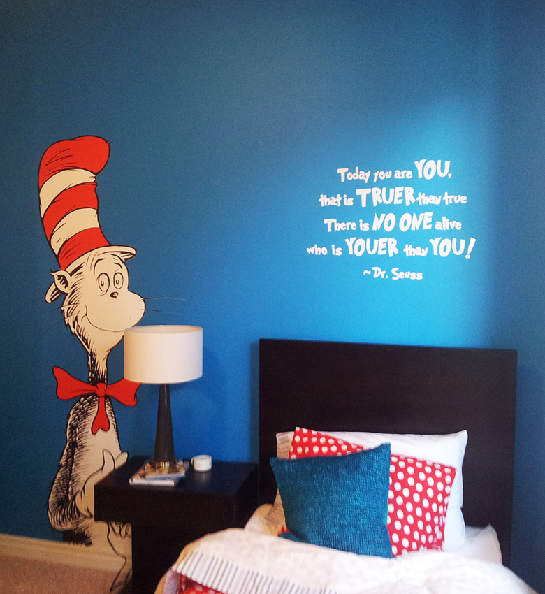 Cat in the Hat wall Tattoo and white vinyl